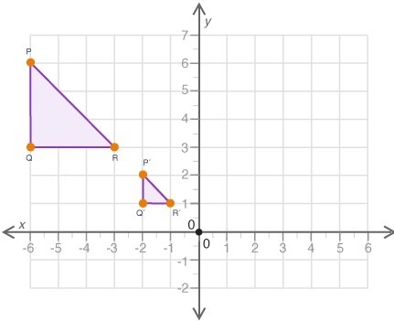 Triangle PQR is transformed to similar triangle P’Q’R’: What is the scale factor of-example-1