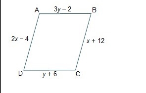 Figure ABCD is a parallelogram. What are the lengths of line segments AB and BC? AB-example-1