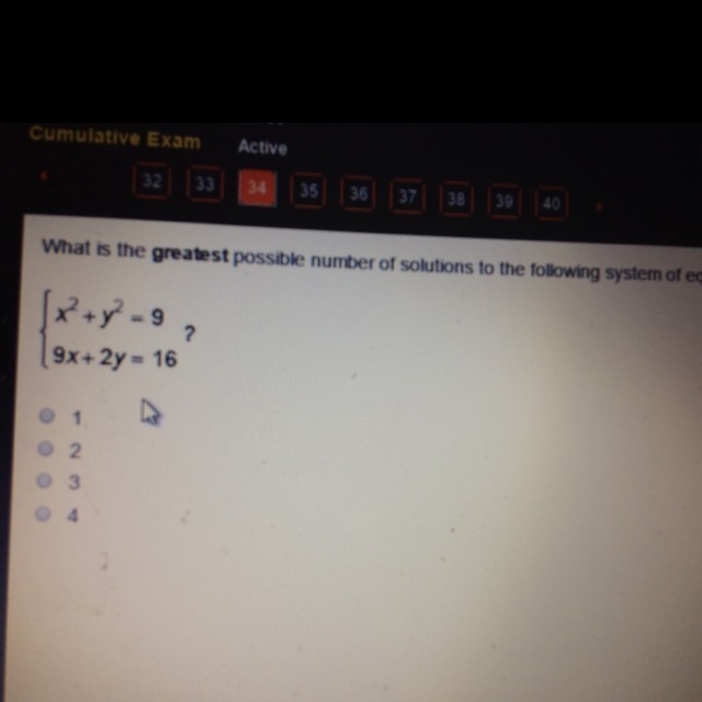 What is the greatest possible number of solutions to the following system of equations-example-1