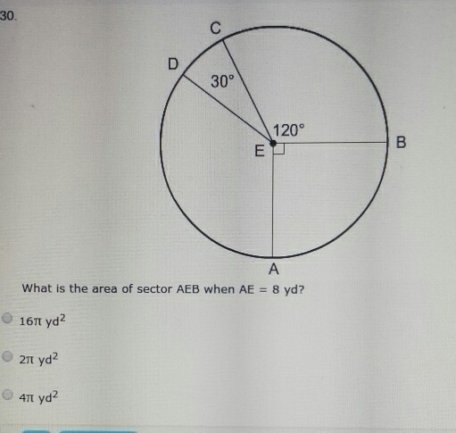 What is the area of sector AEB when AE=8yd-example-1