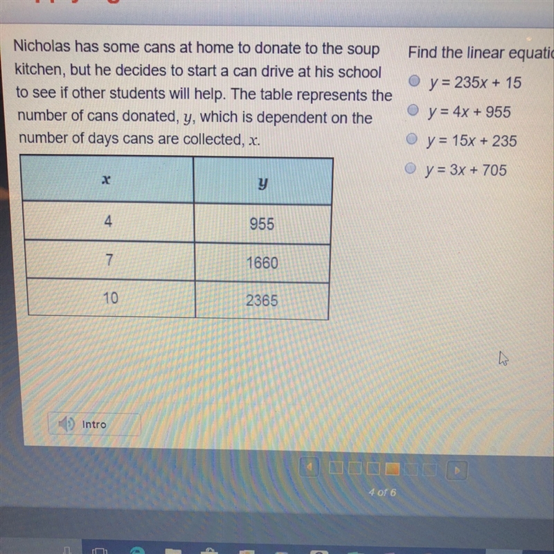 Find the linear equation that represents the scenario.-example-1