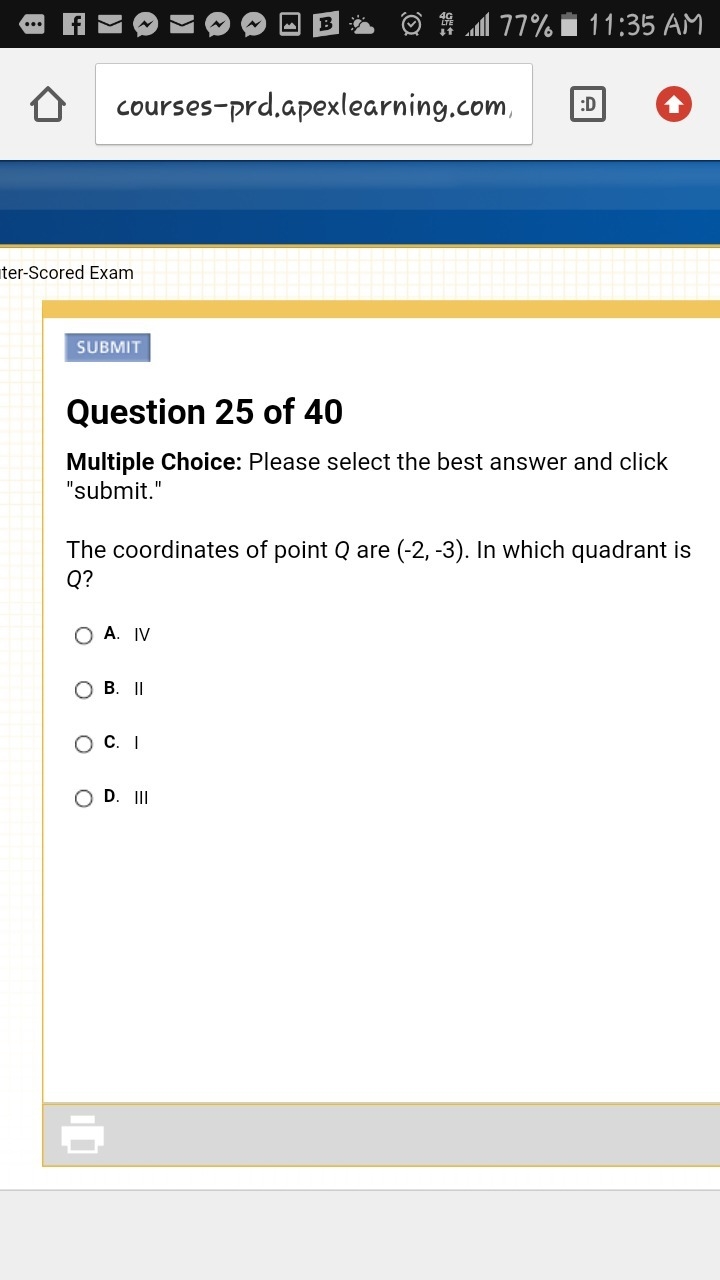 The coordinates of point Q are (-2, -3). In which quadrant isQ?-example-1