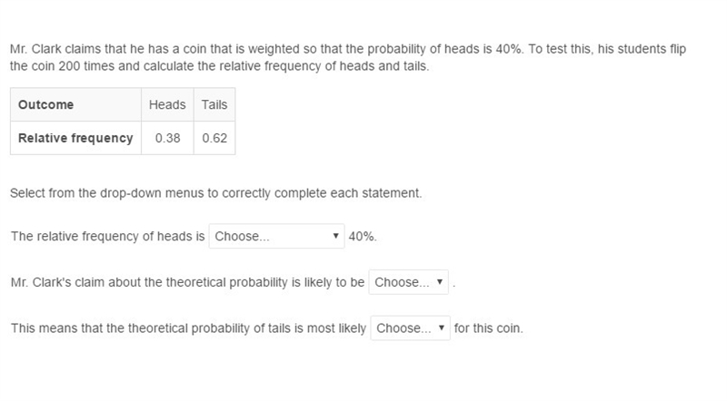 Mr. Clark claims that he has a coin that is weighted so that the probability of heads-example-1