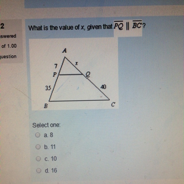 What is the value of x, given that PQ || BC?-example-1