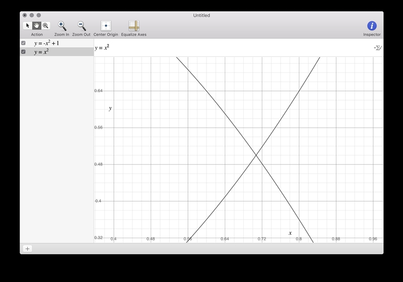 Look at the graph of this system of equations: y = - x2 + 1 and y = x2. At which approximate-example-3