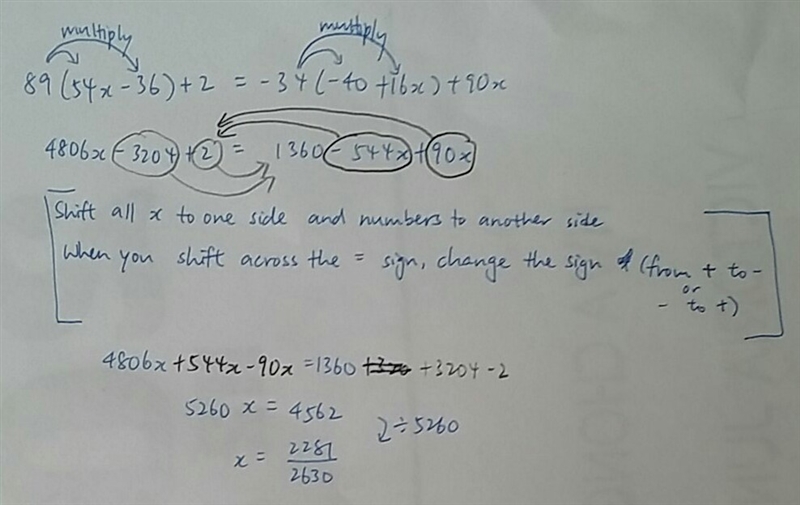 Solve for x. 89(54x−36)+2=−34(−40+16x)+90x-example-1