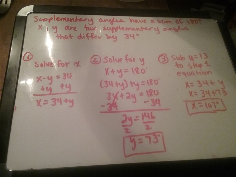 Two supplementary angles differ by 34 degree find the angles-example-1