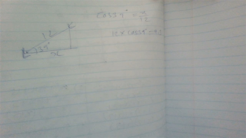 The angle of elevation from L to K measures 39°. If KL = 12, find JL. Round your answer-example-1