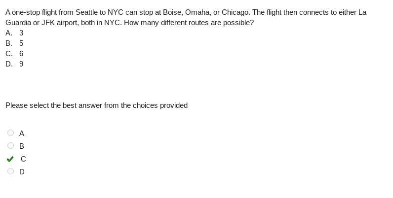 A one-stop flight from seattle to nyc can stop at boise, omaha, or chicago. the flight-example-1