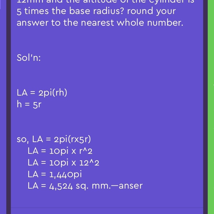 A right circular cylinder has a volume of 500 cu in. If the base has a radius of 4 in-example-1