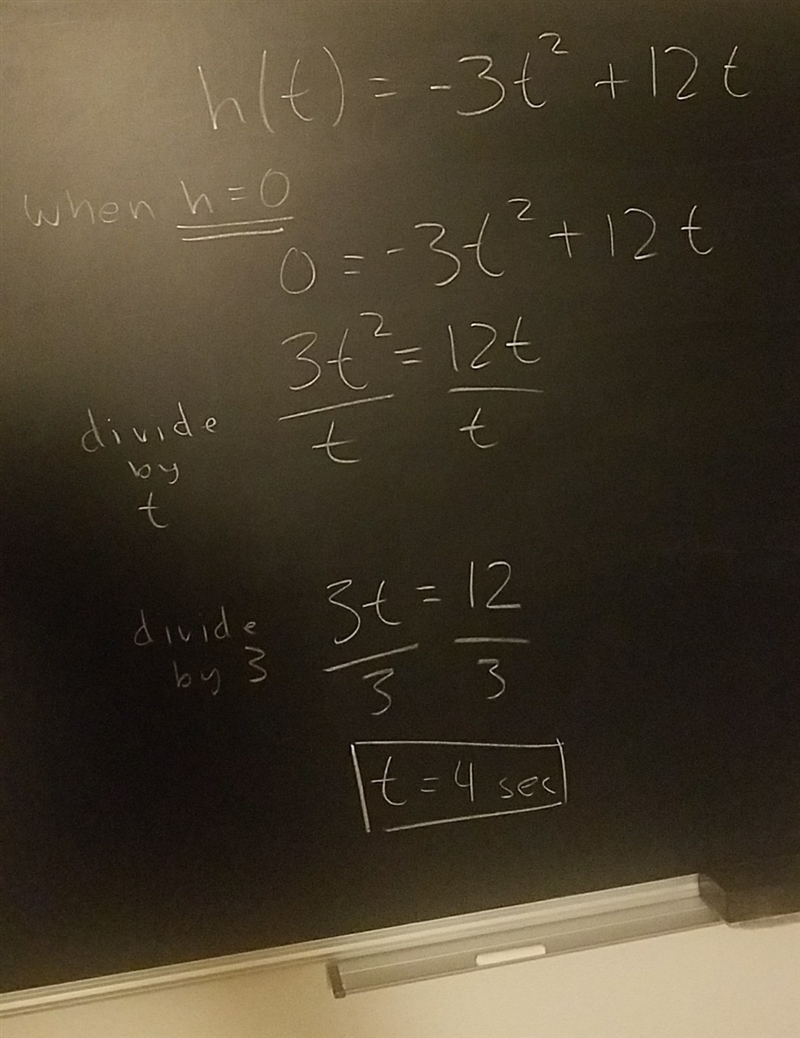 A rocket is launched into the air and follows the path, h(t) = -3t^2 + 12t, where-example-1