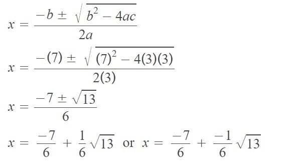 Solve for x. Use the quadratic formula. 3x^2+7x+3=0 Enter the solutions, in simplified-example-1