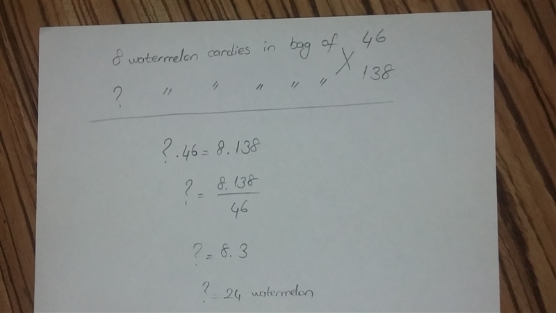 Morgan had a bag of jolly ranchers. She counted 8 watermelon flavored candies in the-example-1