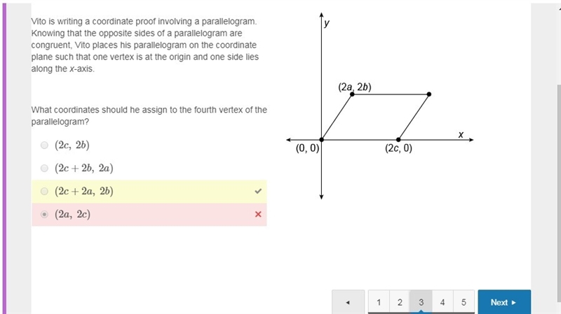 Vito is writing a coordinate proof involving a parallelogram. Knowing that the opposite-example-1