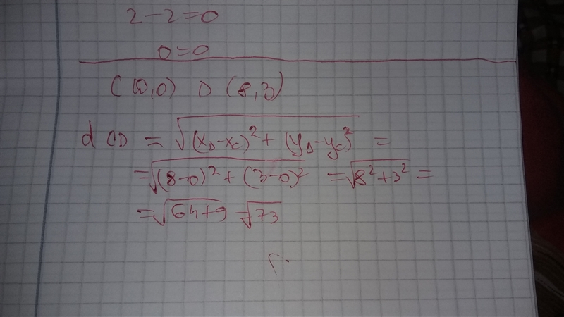 Find the distance between the points C(0, 0) and D(8, 3). 8.3 11 square root of 73 square-example-1