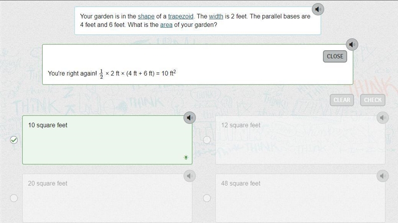 Your garden is in the shape of a trapezoid. The width is 2 feet. The parallel bases-example-1