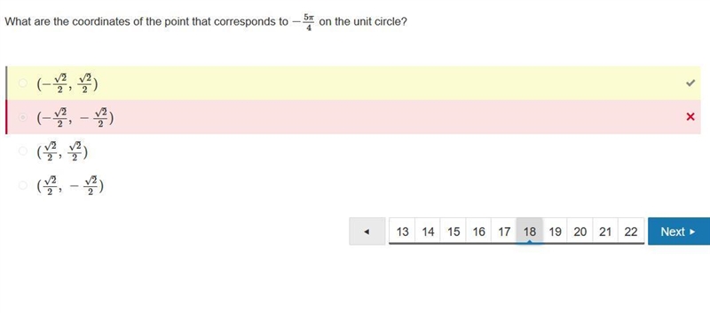 Find the terminal point on the unit circle determined by 5pi/4 radians-example-1