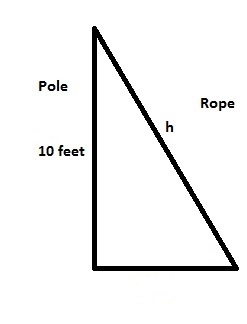 A 10 ft. tent pole has a support rope that extends from the top of the pole to the-example-1