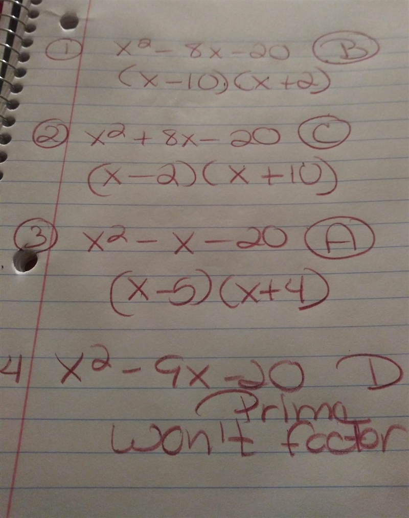 Factor each trinomial. Then match the polynomial (term) on the left with its factored-example-1