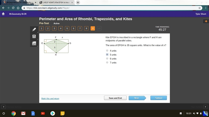 (HELP ASAP) Kite EFGH is inscribed in a rectangle where F and H are midpoints of parallel-example-1