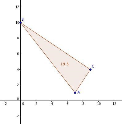 Find the area of the triangle defined by the coordinates (7, 1), (0, 10), and (9, 4). (To-example-1