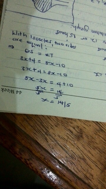 QS=3x+4 and RT=8x-10. find the value of x so that QRST is isosceles-example-1