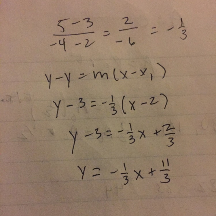 Find the equation of the line that passes through the points (2,3) and (-4,5).-example-1