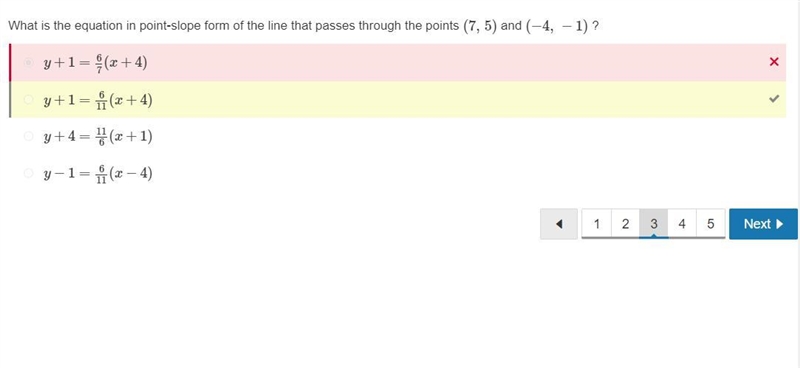 What is the equation in point-slope form of a line that passes through the points-example-1