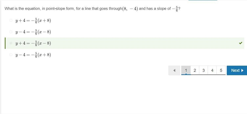 What is the equation in point-slope form of a line that passes through the points-example-2