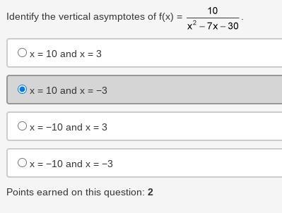 Identify the vertical asymptotes of f(x) = 10 over quantity x squared minus 7x minus-example-1