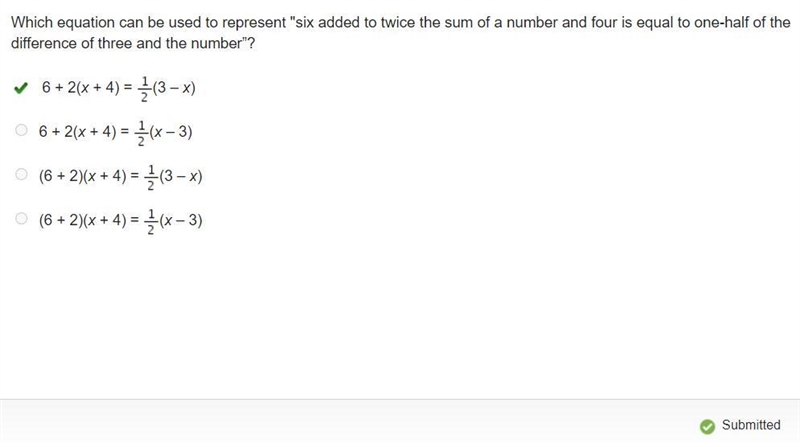 Which equation can be used to represent “six added to twice the sum of a number and-example-1