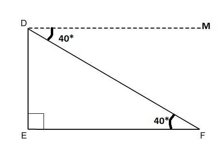 The angle of depression from D to F measures 40°. If EF = 14 yd, find DE. Round your-example-1