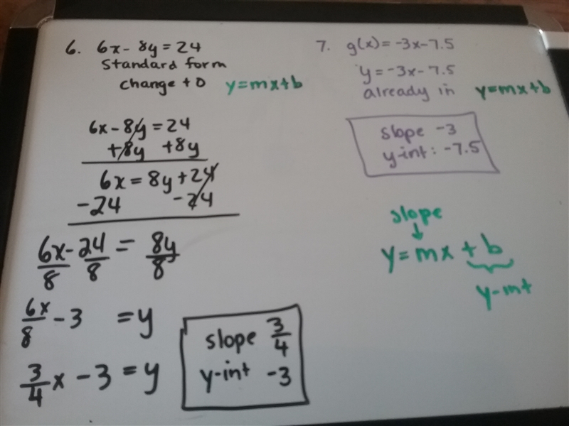 How do you get a slope and y intercept from these equations?? I don’t get it-example-1