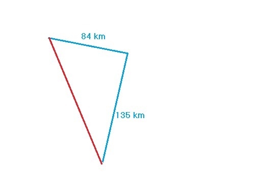 A ship travels 84 km on a bearing of 17°, and then travels on a bearing of 107° for-example-1