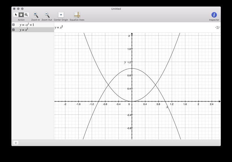 Look at the graph of this system of equations: y = - x2 + 1 and y = x2. At which approximate-example-1