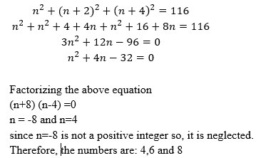 The sum of the squares of 3 consecutive positive integers is 116. What are the numbers-example-1