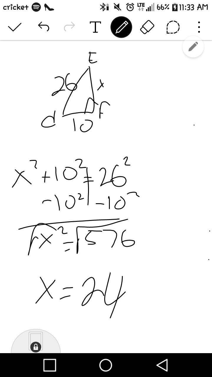 What is the length of ef in the right triangle below-example-1