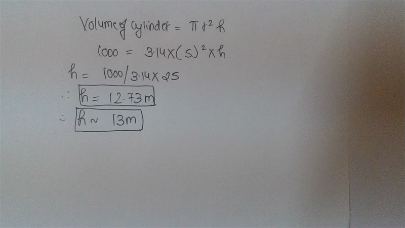 A cylindrical oil tank with a radius of 5 meters holds 1,000 cubic meters of oil. What-example-1