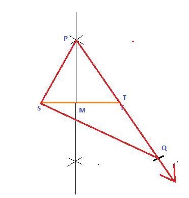 draw and mark a figure in which M is the midpoint of ST, SP=PT, and T is the midpoint-example-1