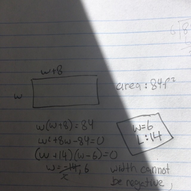 the length of a rectangle is 8 feet longer than its width. the area of the rectangle-example-1