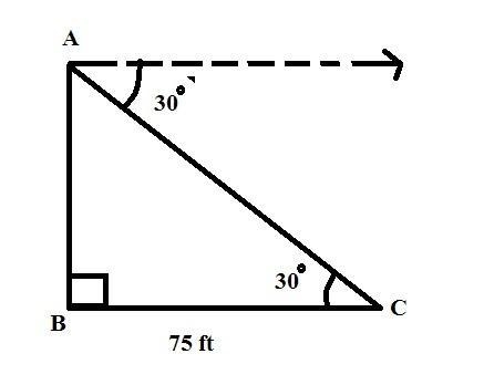 The angle of depression from the top of a flag pole to a point on the ground is 30°. If-example-1