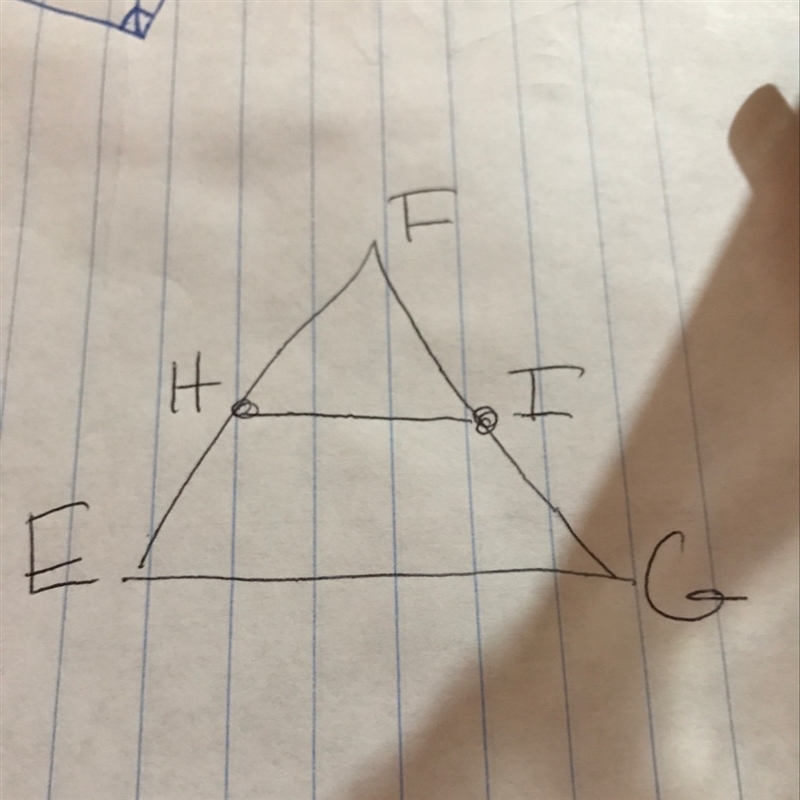 In triangle EFG , if H is the midpoint of EF and I is the midpoint of FG , what two-example-1