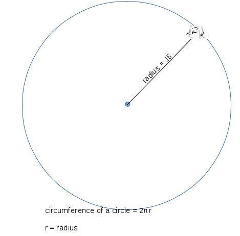 a cow is tied to a tree with a 15 ft long rope. Determine the circumference and area-example-1