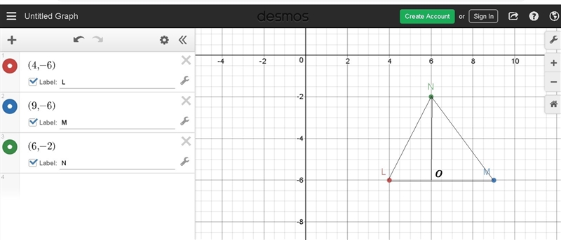 What is the area of the triangle whose vertices are L(4, −6)L(4, −6) , M(9, −6)M(9, −6) , and-example-1