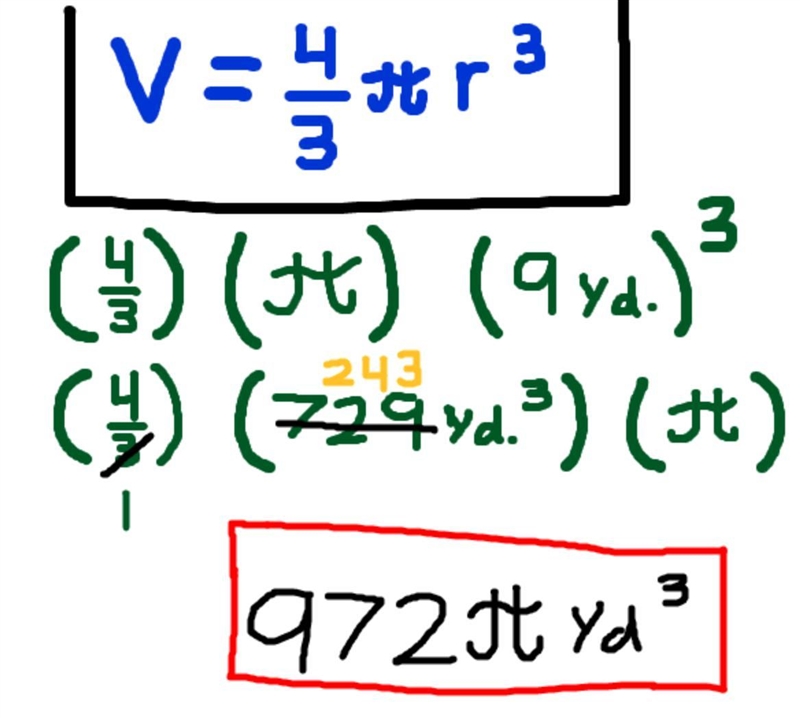 Volume of a sphere with radius 9 yd-example-1