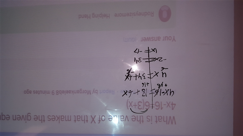 What is the value of X that makes the given equation true? 4x-16=6(3+x)-example-1