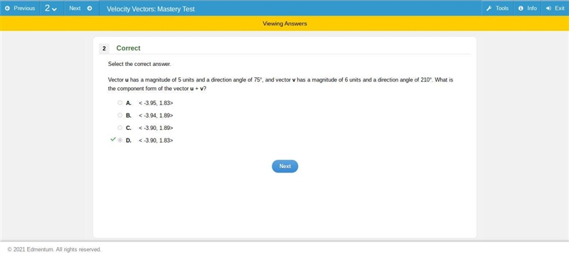 Vector u has a magnitude of 5 units and a direction angle of 75°, and vector v has-example-1