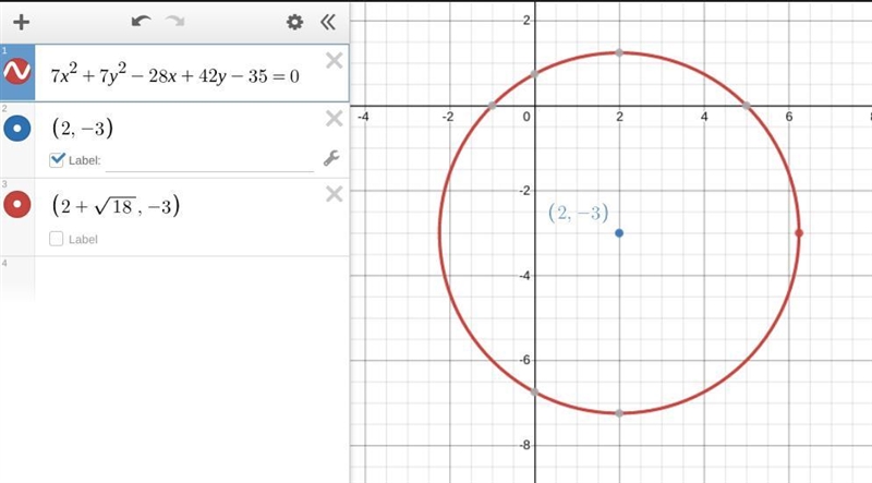 The general form of the equation of a circle is 7x2 + 7y2 − 28x + 42y − 35 = 0. The-example-1