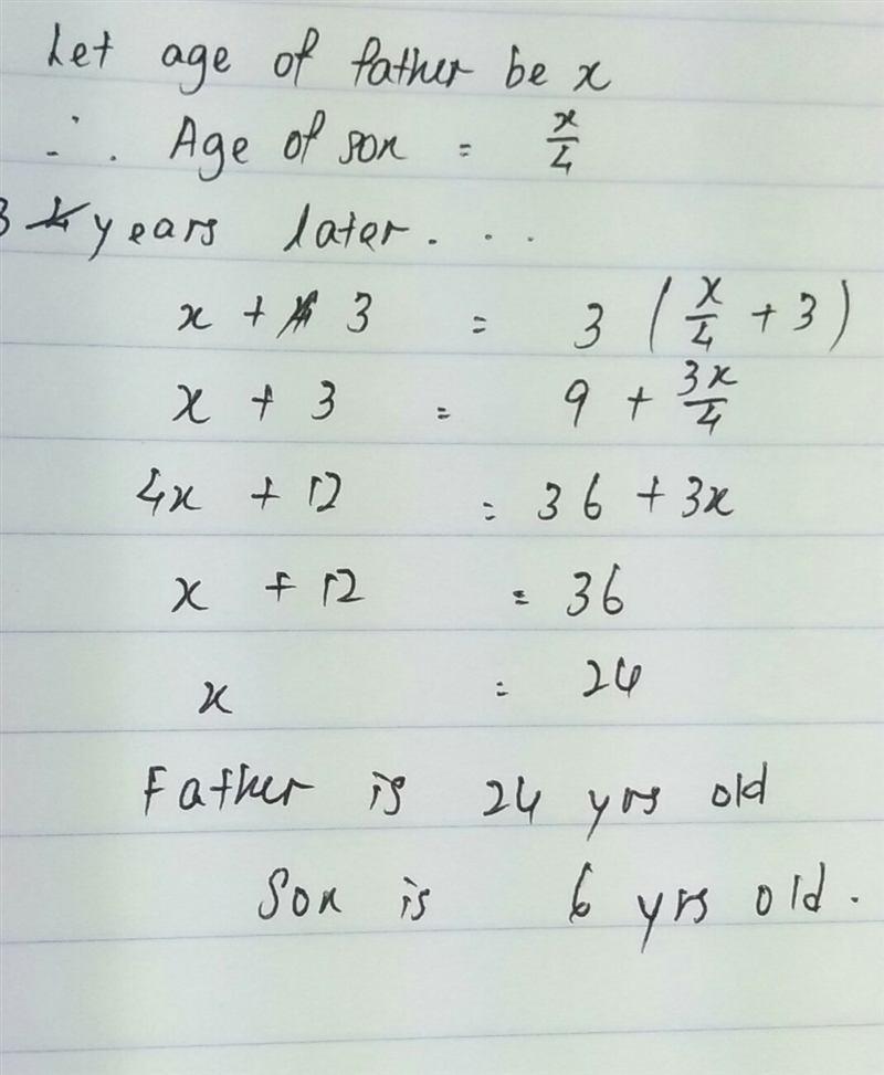 A father is four times as old as his son. In 3 years, the father will be three times-example-1