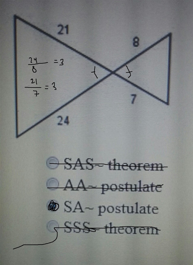 Which theorem or postulate proves the two triangles are similar-example-1